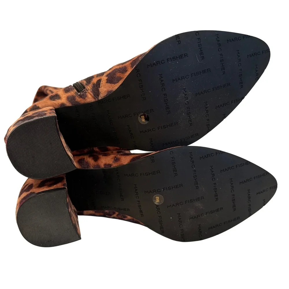 Marc Fisher Lella Wide Calf Tall Shaft Leopard Fashion Boots Women's 8W Glam Y2K